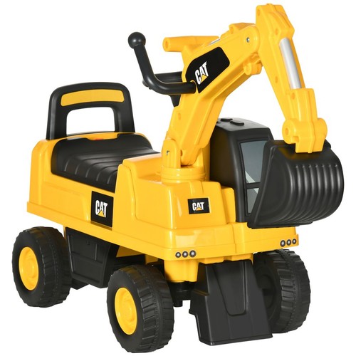 Kids ride cat construction - on,