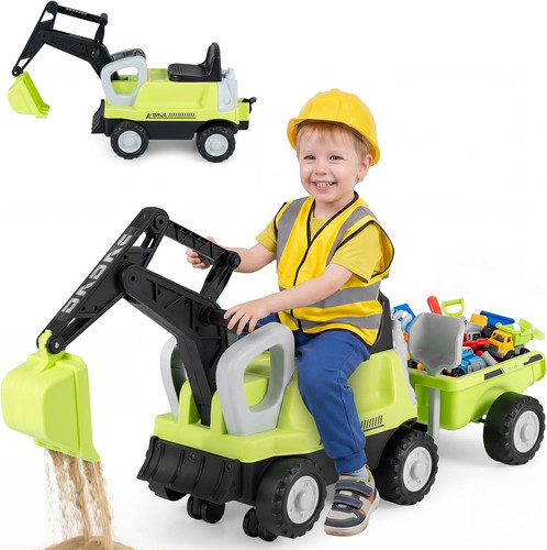 Kids ride excavator in - kids, on
